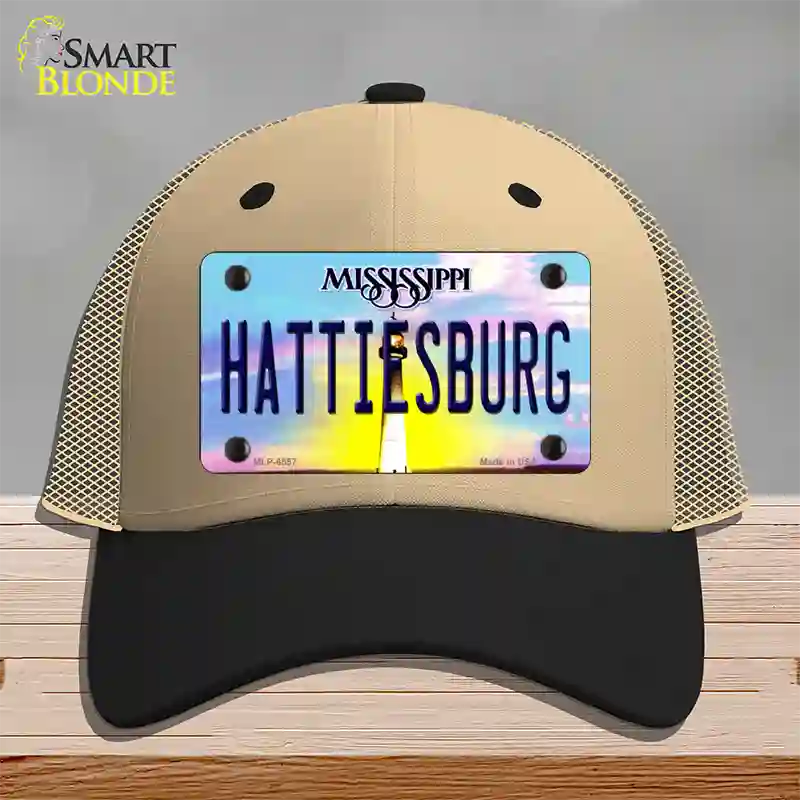 Hattiesburg Mississippi Novelty License Plate Hat Mesh / Khaki|Black