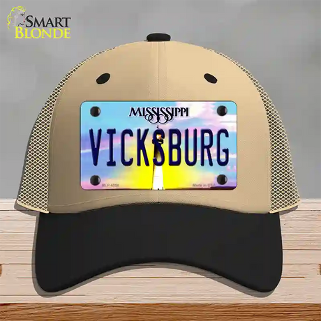 Vicksburg Mississippi Novelty License Plate Hat Mesh / Khaki|Black