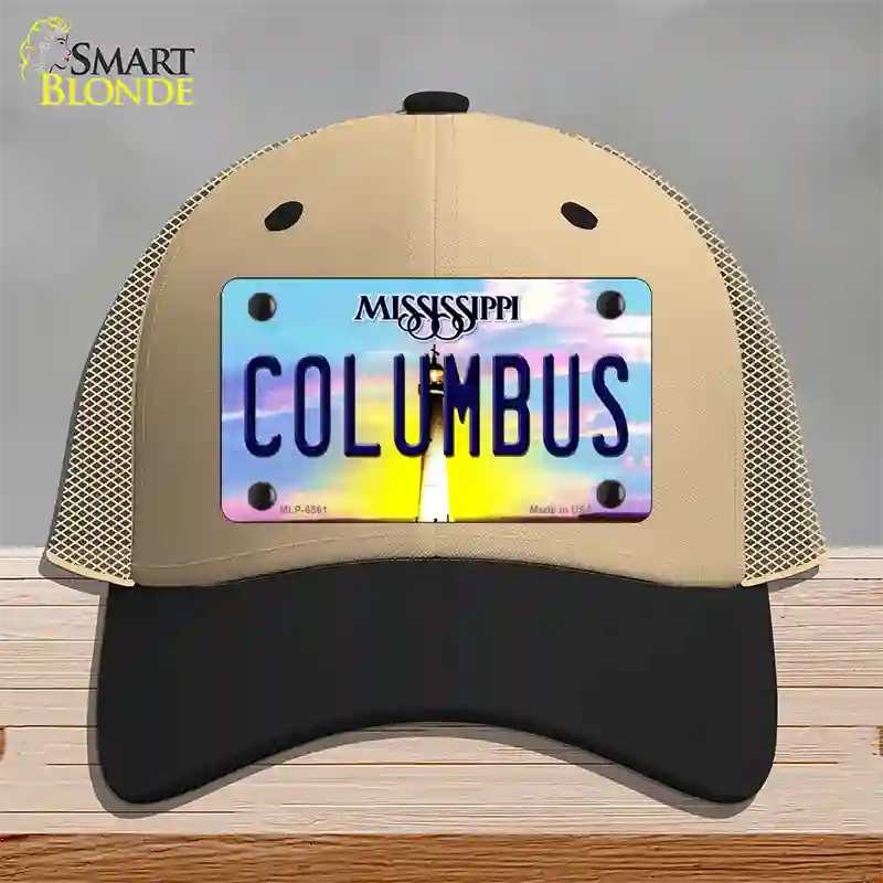 Columbus Mississippi Novelty License Plate Hat Mesh / Khaki|Black