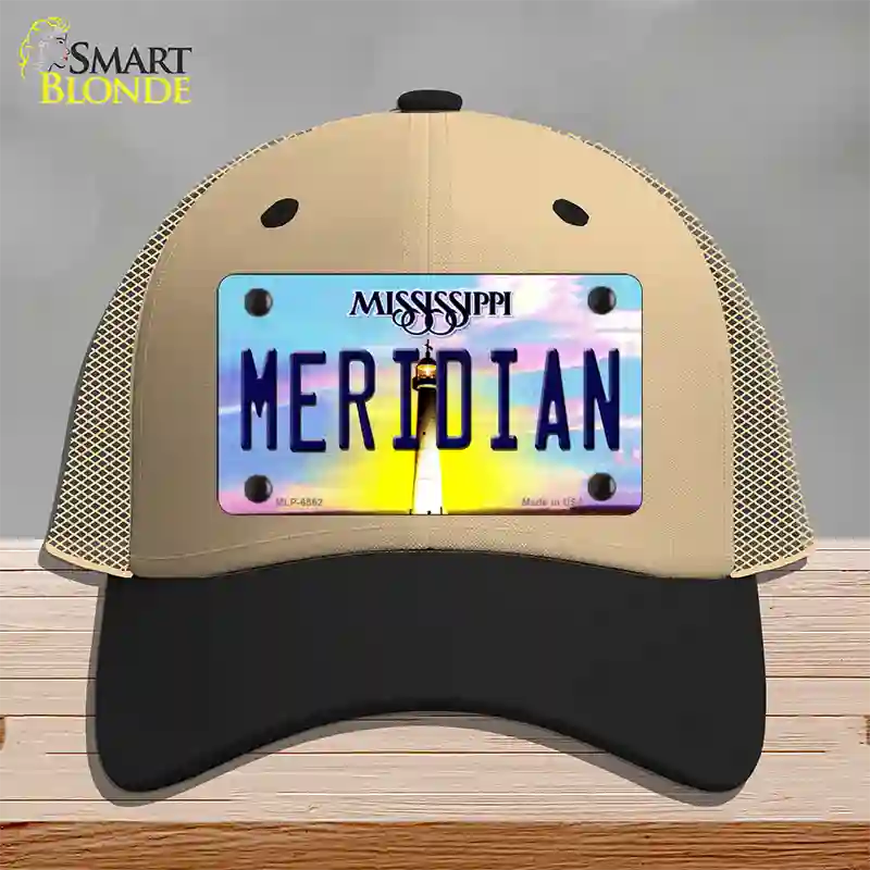 Meridian Mississippi Novelty License Plate Hat Mesh / Khaki|Black