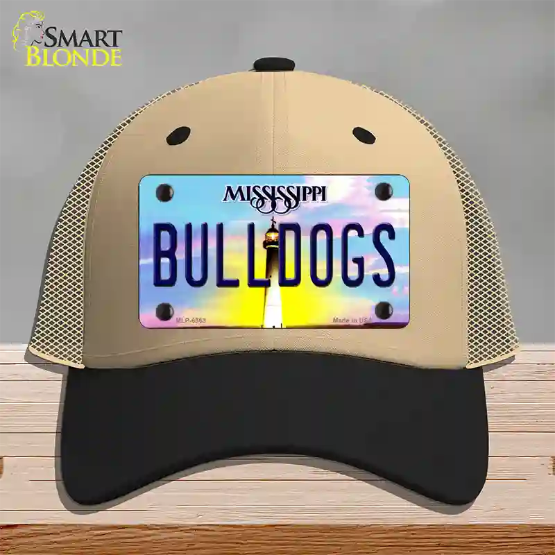 Bulldogs Mississippi Novelty License Plate Hat Mesh / Khaki|Black