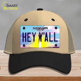 Hey YAll Mississippi Novelty License Plate Hat Mesh / Khaki|Black