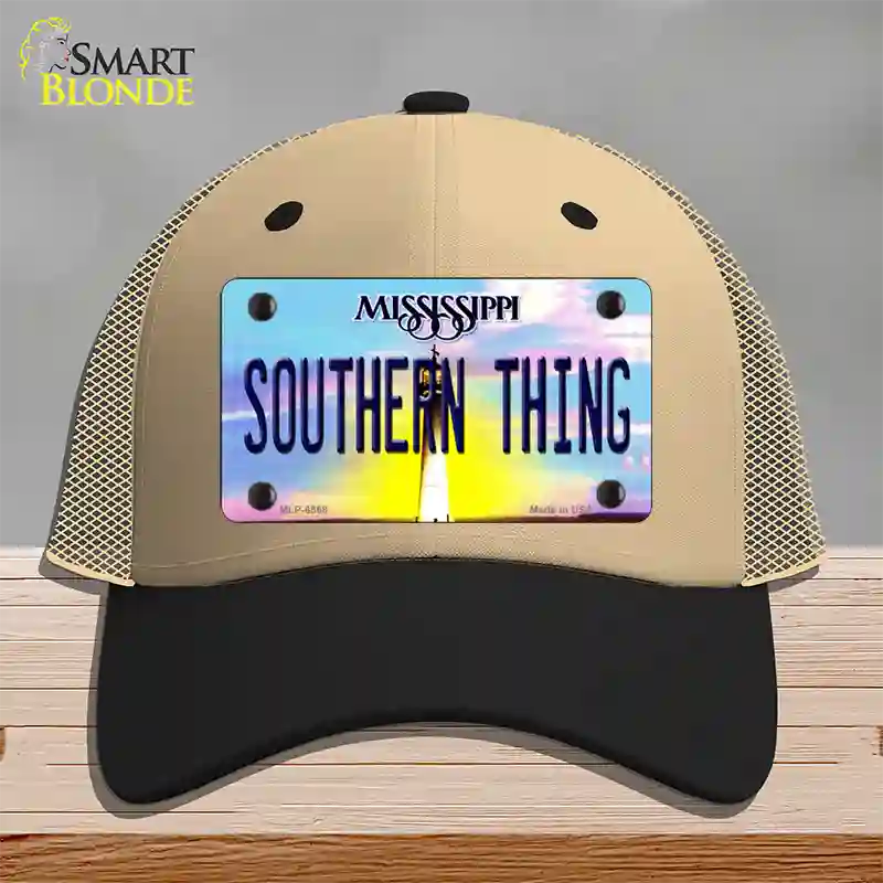 Southern Thing Mississippi Novelty License Plate Hat Mesh / Khaki|Black