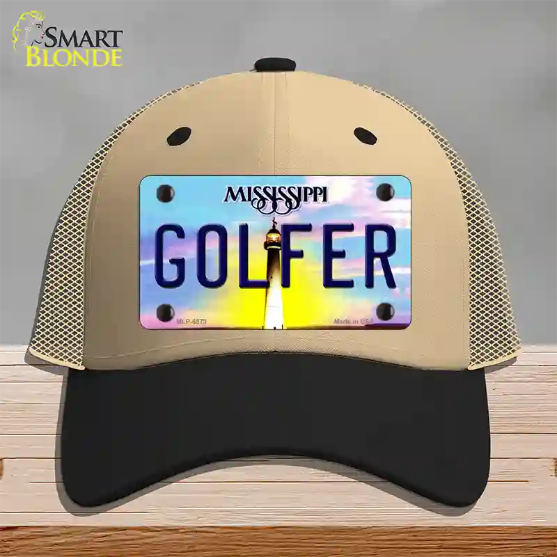 Golfer Mississippi Novelty License Plate Hat Mesh / Khaki|Black