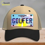 Golfer Mississippi Novelty License Plate Hat Mesh / Khaki|Black