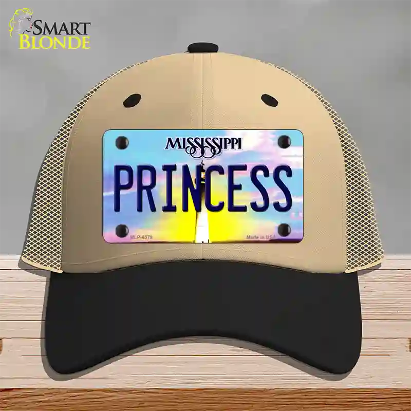 Princess Mississippi Novelty License Plate Hat Mesh / Khaki|Black