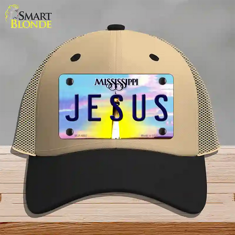 Jesus Mississippi Novelty License Plate Hat Mesh / Khaki|Black