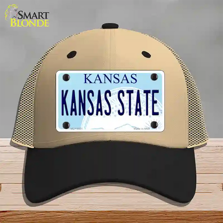 Kansas State Novelty License Plate Hat Mesh / Khaki|Black