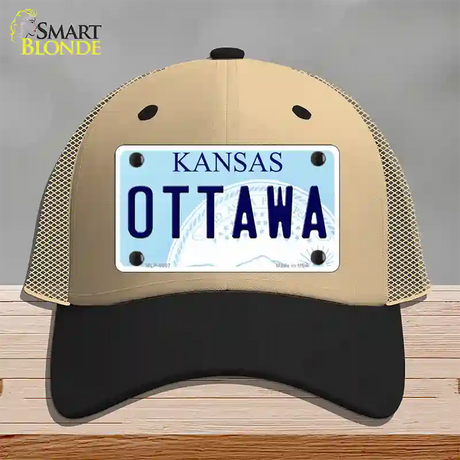 Ottawa Kansas Novelty License Plate Hat Mesh / Khaki|Black