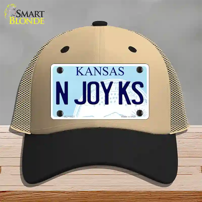 N Joy Kansas Novelty License Plate Hat Mesh / Khaki|Black