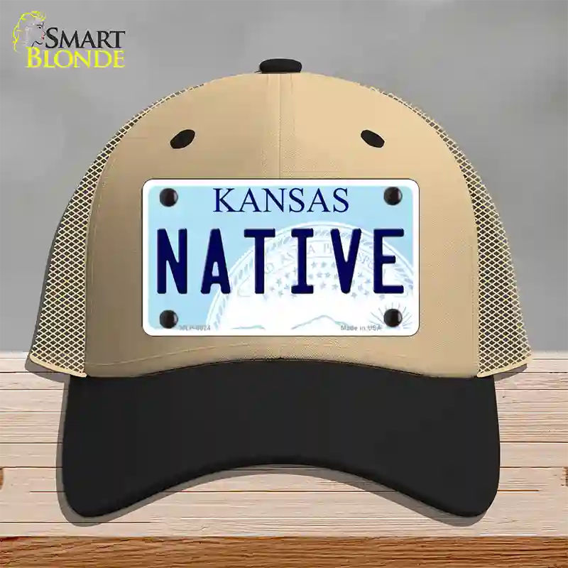 Native Kansas Novelty License Plate Hat Mesh / Khaki|Black