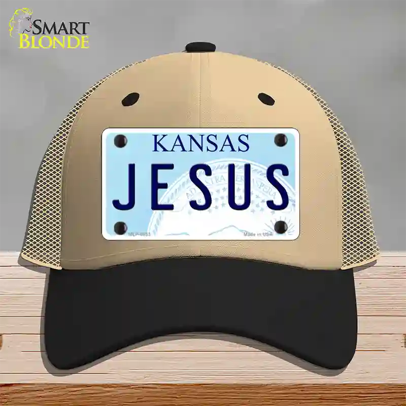 Jesus Kansas Novelty License Plate Hat Mesh / Khaki|Black