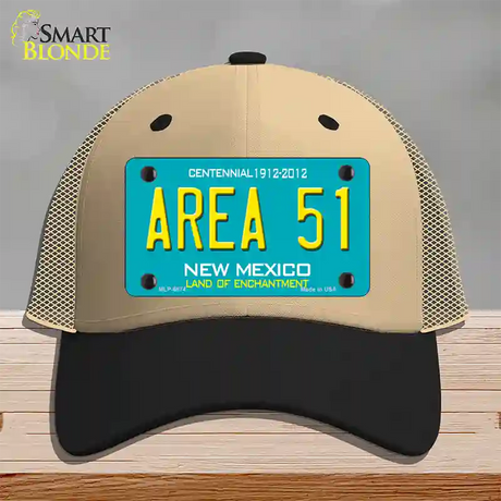 Area 51 New Mexico Novelty License Plate Hat Mesh / Khaki|Black