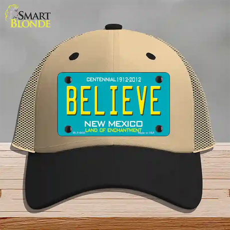 Believe New Mexico Novelty License Plate Hat Mesh / Khaki|Black