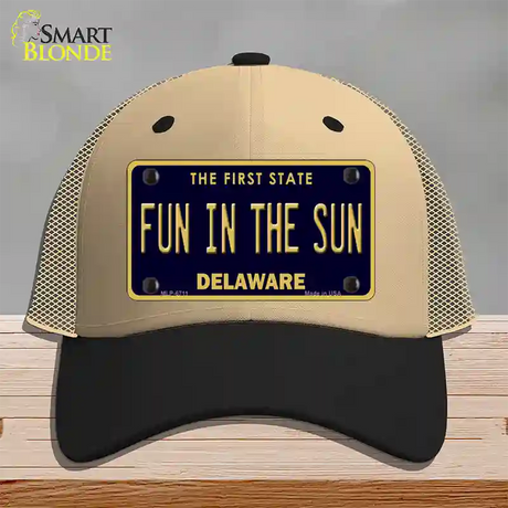 Fun In The Sun Delaware Novelty License Plate Hat Mesh / Khaki|Black