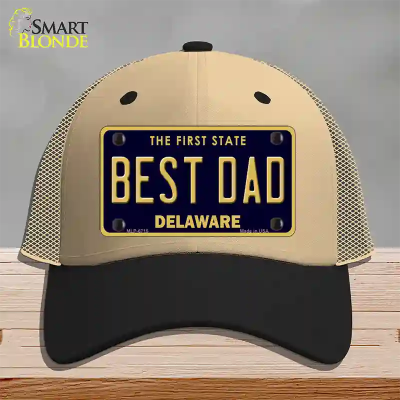 Best Dad Delaware Novelty License Plate Hat Mesh / Khaki|Black