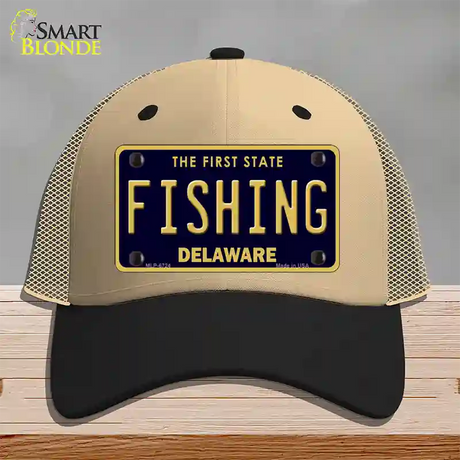 Fishing Delaware Novelty License Plate Hat Mesh / Khaki|Black