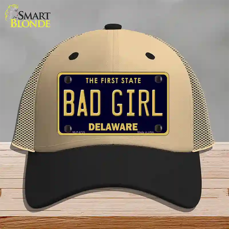 Bad Girl Delaware Novelty License Plate Hat Mesh / Khaki|Black