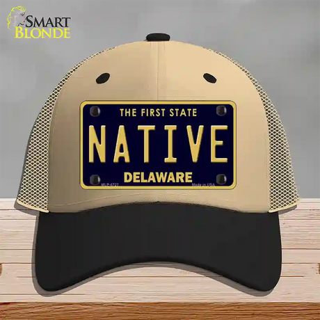 Native Delaware Novelty License Plate Hat Mesh / Khaki|Black