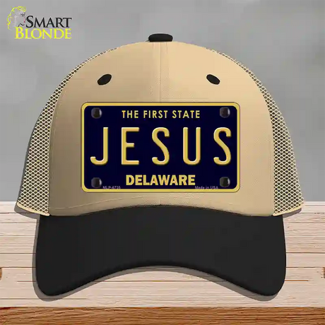 Jesus Delaware Novelty License Plate Hat Mesh / Khaki|Black