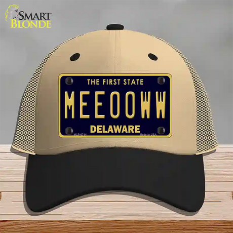 Meeooww Delaware Novelty License Plate Hat Mesh / Khaki|Black