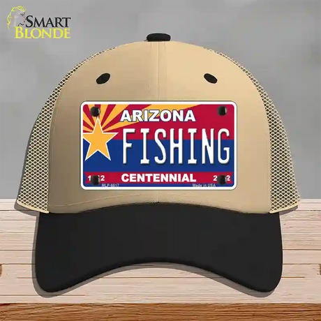 Arizona Centennial Fishing Novelty License Plate Hat Mesh / Khaki|Black