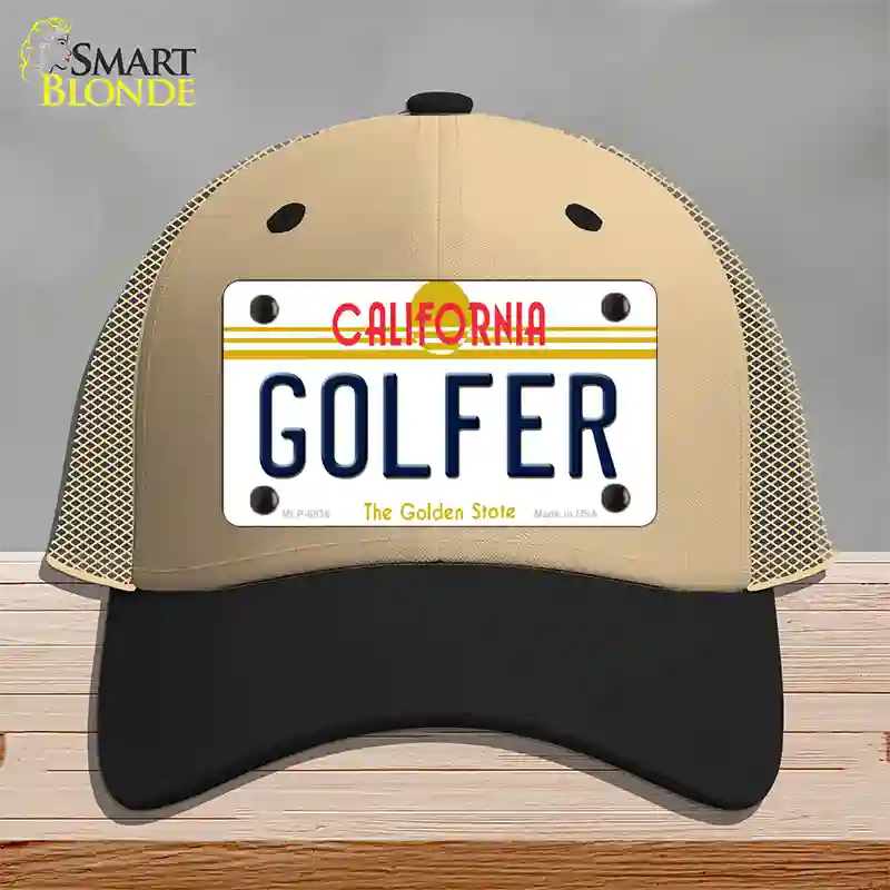 Golfer California Novelty License Plate Hat Mesh / Khaki|Black