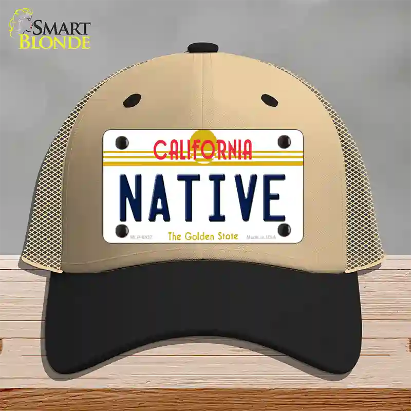 Native California Novelty License Plate Hat Mesh / Khaki|Black