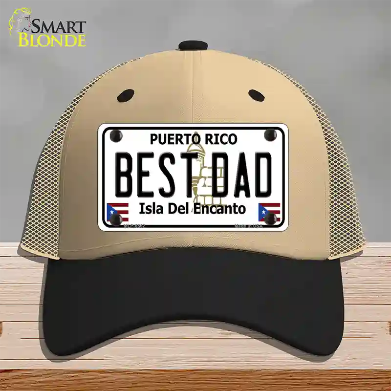 Best Dad Puerto Rico Novelty License Plate Hat Mesh / Khaki|Black