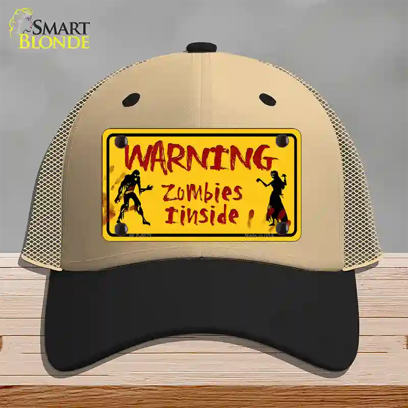 Warning Zombies Inside Novelty License Plate Hat Mesh / Khaki|Black