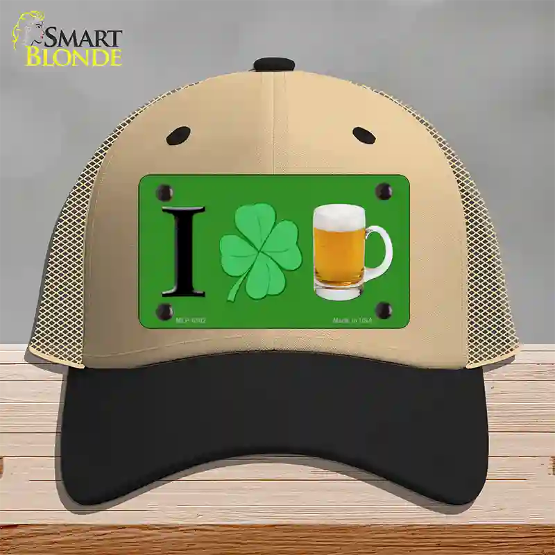 Shamrock Beer Novelty License Plate Hat Mesh / Khaki|Black