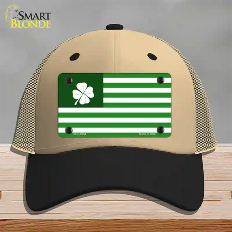 Green Shamrock Flag Novelty License Plate Hat Mesh / Khaki|Black