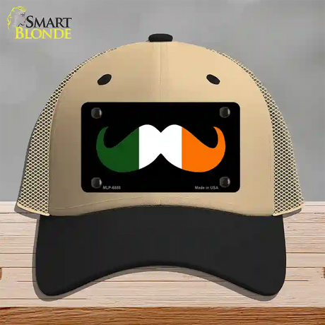 Irish Mustache Novelty License Plate Hat Mesh / Khaki|Black