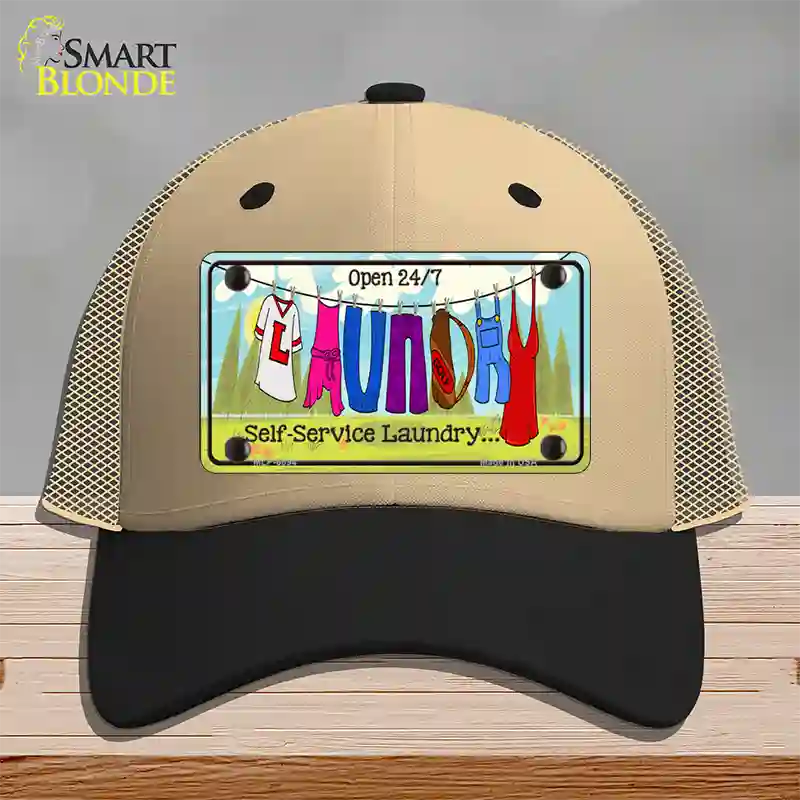 Laundry Self Service Novelty License Plate Hat Mesh / Khaki|Black