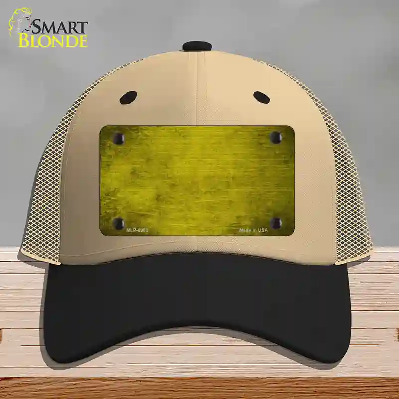 Yellow Oil Rubbed Solid Novelty License Plate Hat Mesh / Khaki|Black