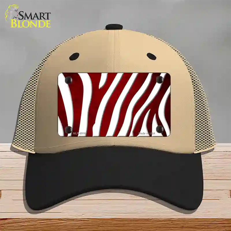 Red White Zebra Oil Rubbed Novelty License Plate Hat Mesh / Khaki|Black