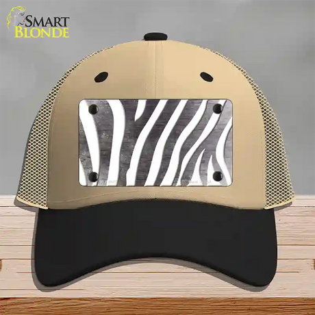 Black White Zebra Oil Rubbed Novelty License Plate Hat Mesh / Khaki|Black