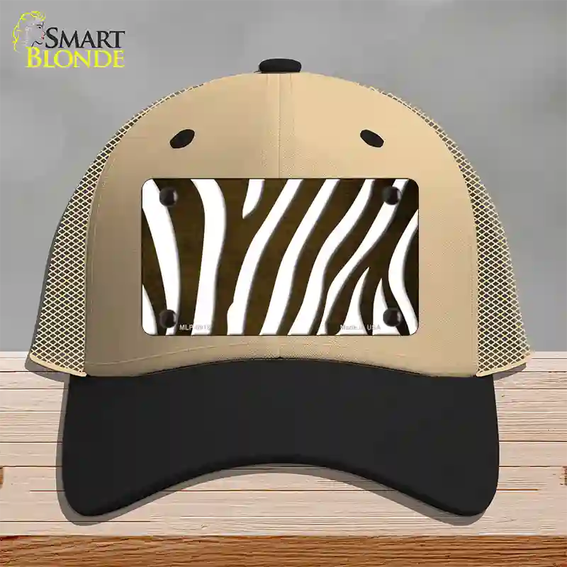 Brown White Zebra Oil Rubbed Novelty License Plate Hat Mesh / Khaki|Black