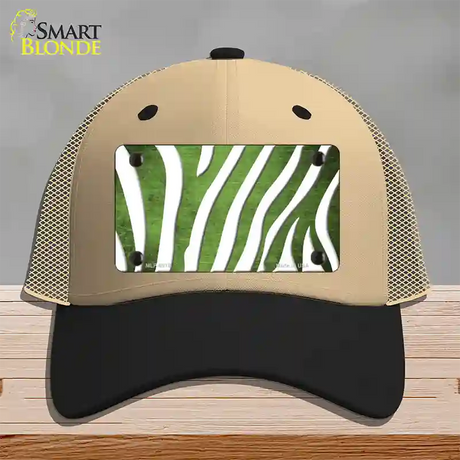 Lime Green White Zebra Oil Rubbed Novelty License Plate Hat Mesh / Khaki|Black