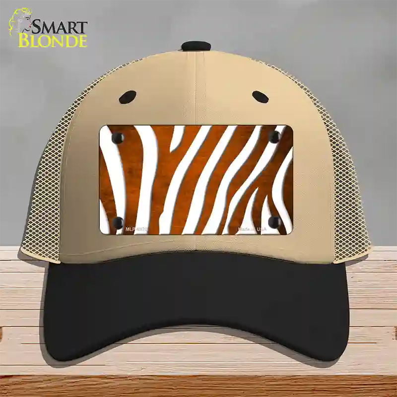 Orange White Zebra Oil Rubbed Novelty License Plate Hat Mesh / Khaki|Black