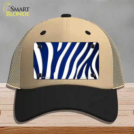 Blue White Zebra Oil Rubbed Novelty License Plate Hat Mesh / Khaki|Black