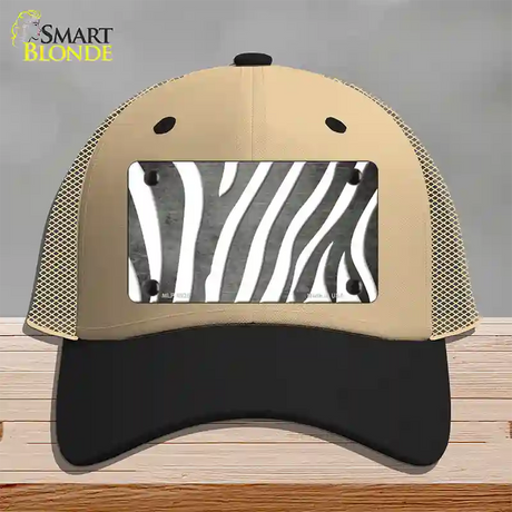 Gray White Zebra Oil Rubbed Novelty License Plate Hat Mesh / Khaki|Black