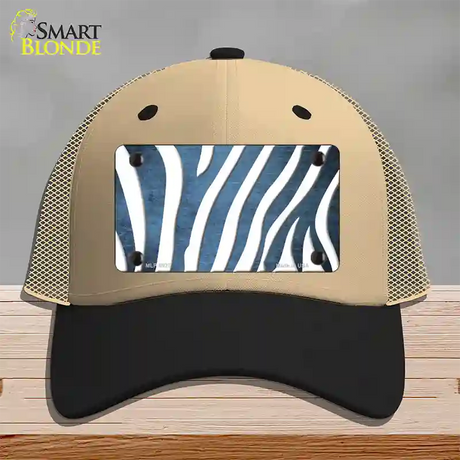 Light Blue White Zebra Oil Rubbed Novelty License Plate Hat Mesh / Khaki|Black