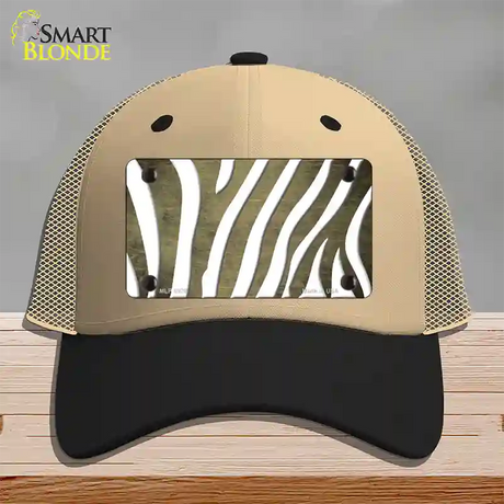 Gold White Zebra Oil Rubbed Novelty License Plate Hat Mesh / Khaki|Black