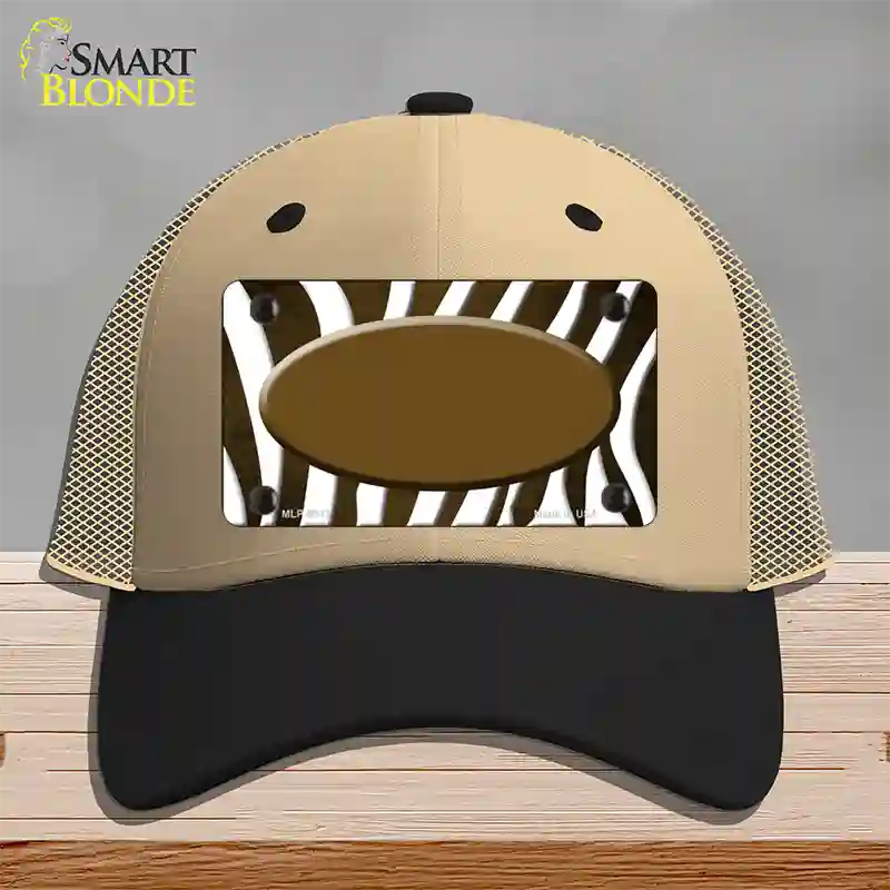 Brown White Zebra Oval Oil Rubbed Novelty License Plate Hat Mesh / Khaki|Black