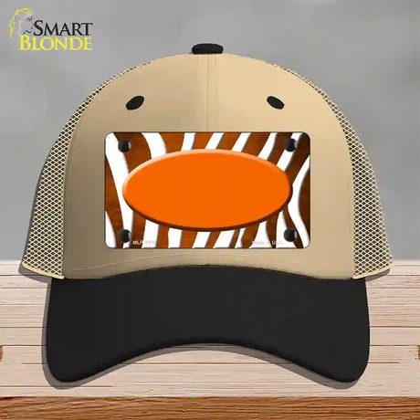 Orange White Zebra Oval Oil Rubbed Novelty License Plate Hat Mesh / Khaki|Black