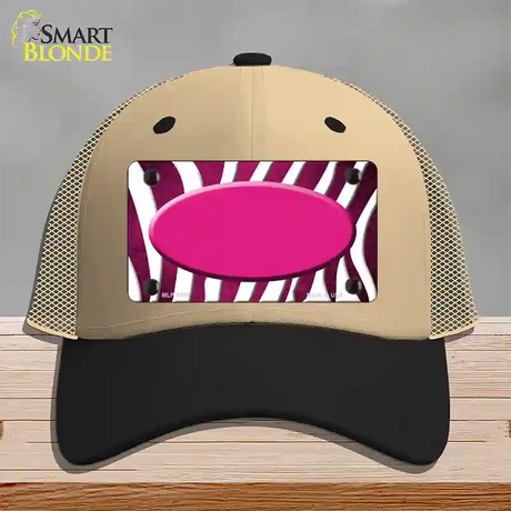 Pink White Zebra Oval Oil Rubbed Novelty License Plate Hat Mesh / Khaki|Black