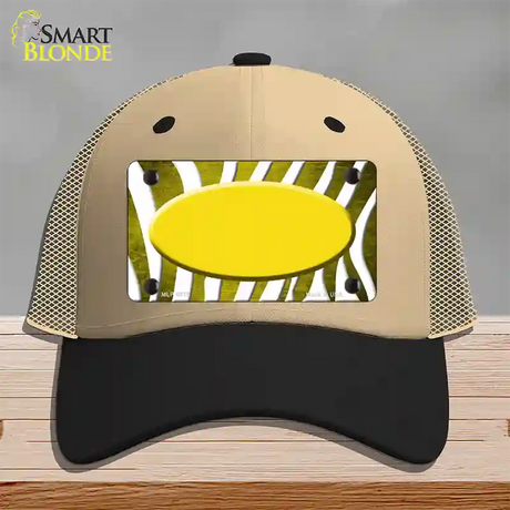 Yellow White Zebra Oval Oil Rubbed Novelty License Plate Hat Mesh / Khaki|Black