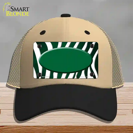 Green White Zebra Oval Oil Rubbed Novelty License Plate Hat Mesh / Khaki|Black