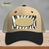 Gold White Zebra Oval Oil Rubbed Novelty License Plate Hat Mesh / Khaki|Black